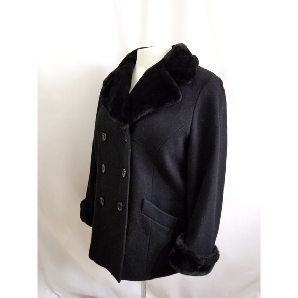 Lane Bryant SIze 18 20 Black Peacoat Fur Trim - Picture 2 of 5